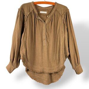 Free People Beach Day Henley Womens Sz XS Brown 1/2 Button Long Sleeve Pullover